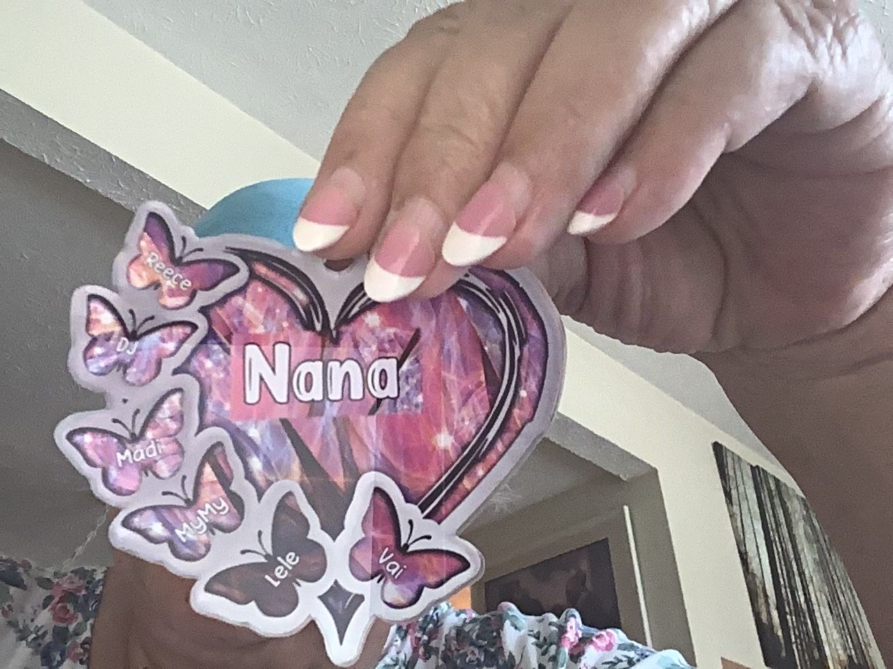 Customer photo review of Sparkling Grandma- Mom Heart Butterfly Kids, Multi Colors Personalized Ornament