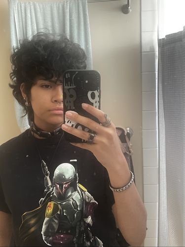 Customer photo review of Metal button PU choker necklace