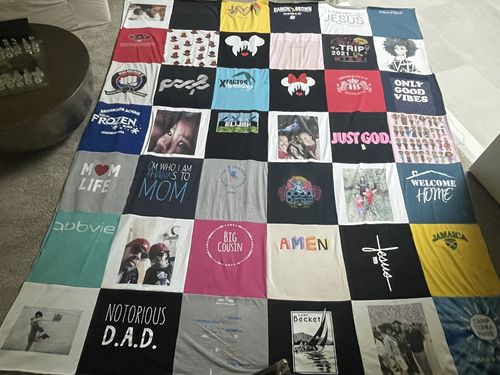 T-shirt quilt with family, travel themes by Eugenia from NJ