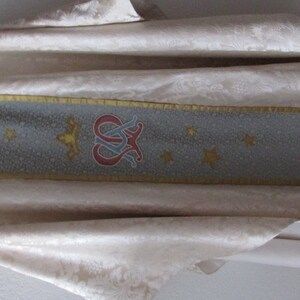 Customer photo review of 110" Wide Ivory Damask Soft Sheen Jacquard Fabric