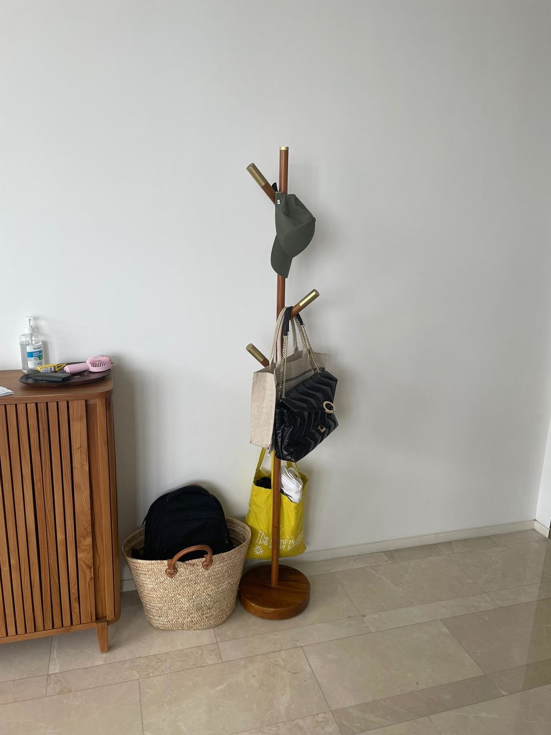 Customer photo review of Minimalist Teak Coat Rack – Branch Design