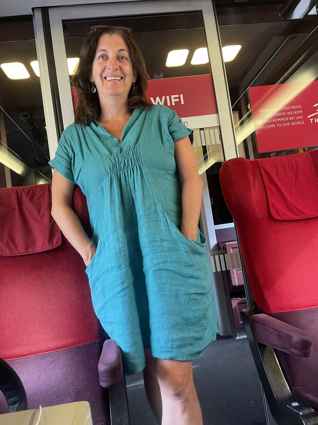 Customer photo review of Meo Linen Pocket Dress (Ocean Blue)