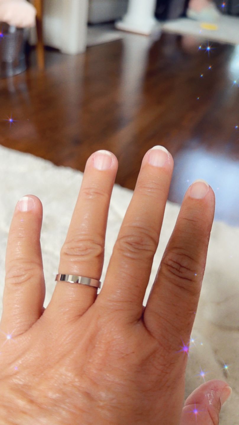 Customer photo review of Flat Edge Wedding Band