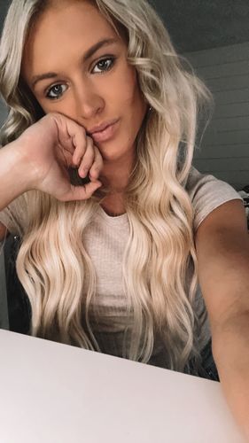 Customer photo review of Full Shine 100% Human Hair Halo Extensions Platinum Blonde (#60)