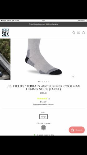 Customer photo review of J.B. Field's "Terrain 4x4" Summer Coolmax Hiking Sock (Large) - SOCK OF THE WEEK