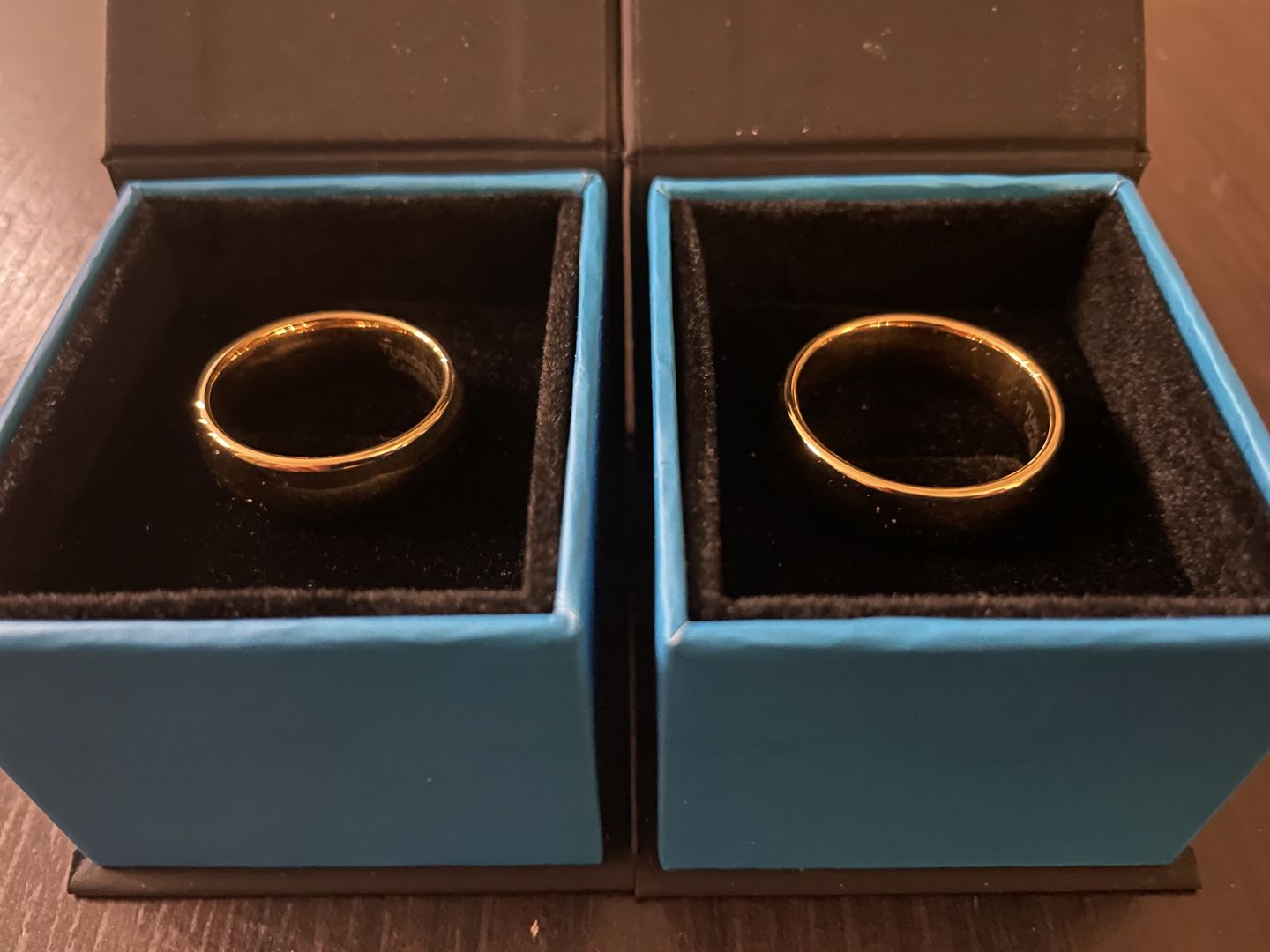 Customer photo review of 7mm - 14k Yellow Gold Tungsten Wedding Band, High Polish Dome Shape, Anniversary Ring