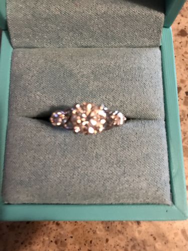 Customer photo review of Vintage Three Stone Moissanite Scrollwork Engagement Ring