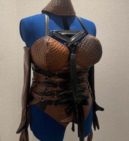 Customer photo review of Chocolate Stretch Faux Leather