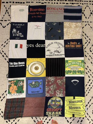 T-shirt quilt with hunting, festivals themes by Cory from ME