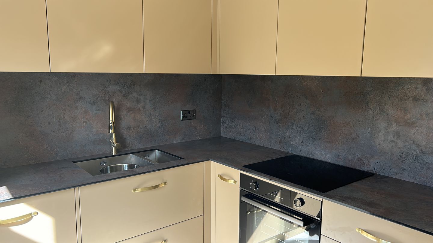 Customer photo review of Monmouth Brushed Satin Brass Cupboard Handles