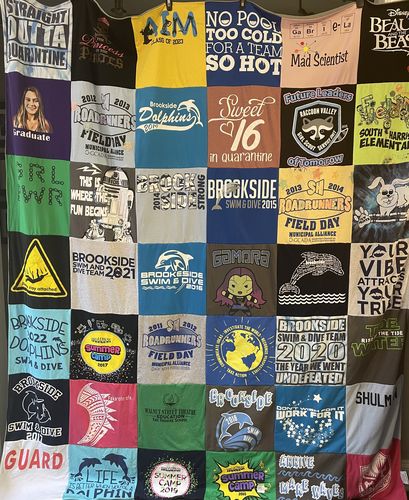 T-shirt quilt featuring road runners team, brookside swim team by Darcy from NJ