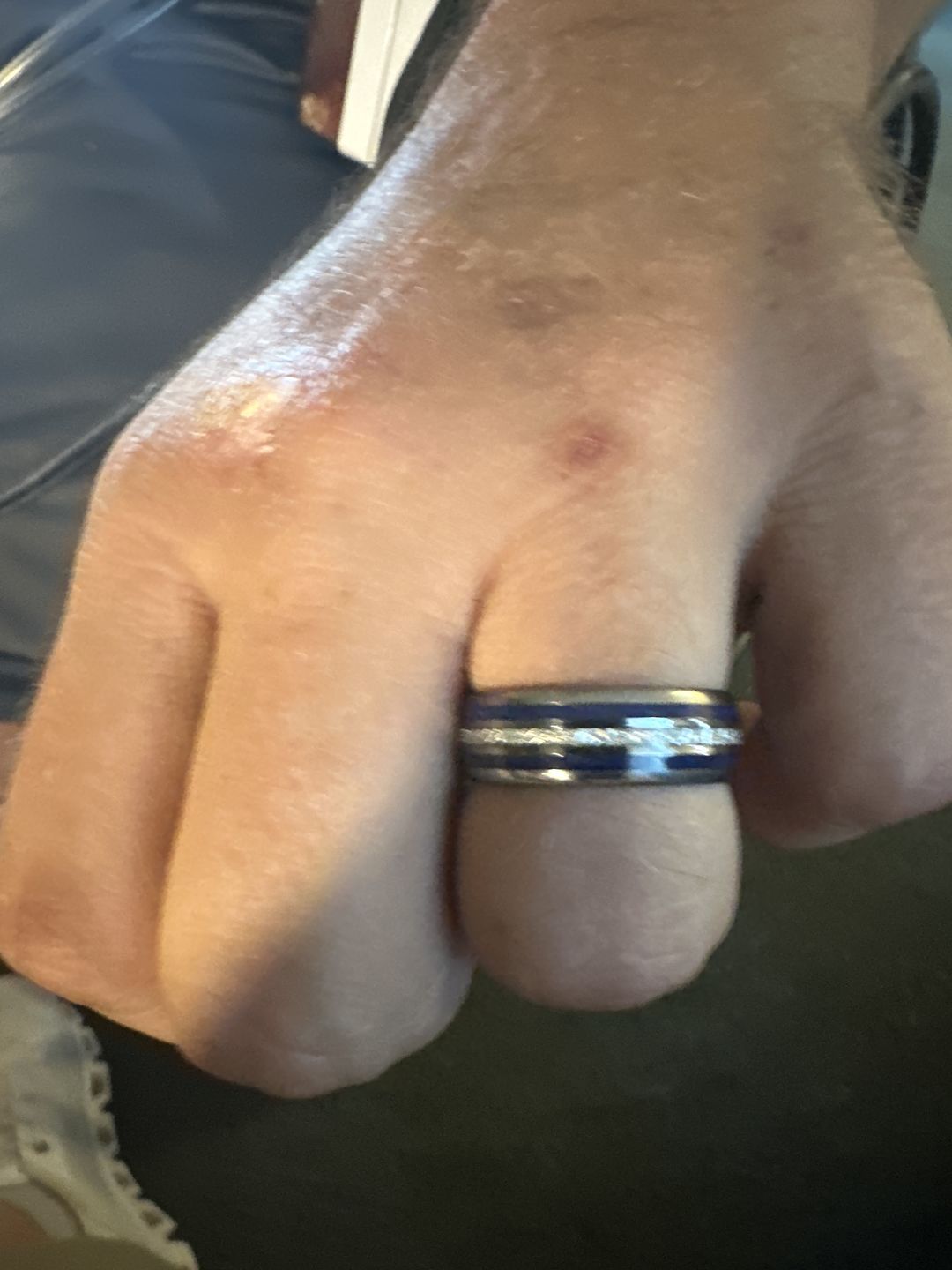 Customer photo review of 8mm - Mens Domed Tungsten Meteorite Ring, W/ Lapis Lazuli Inlay