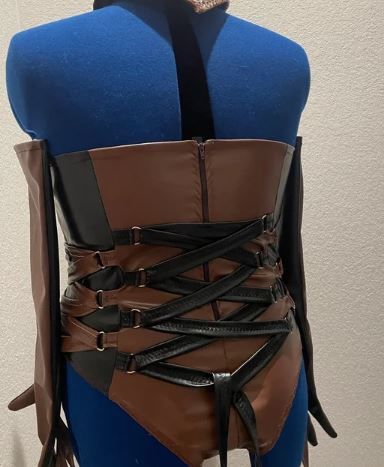 Customer photo review of Chocolate Stretch Faux Leather
