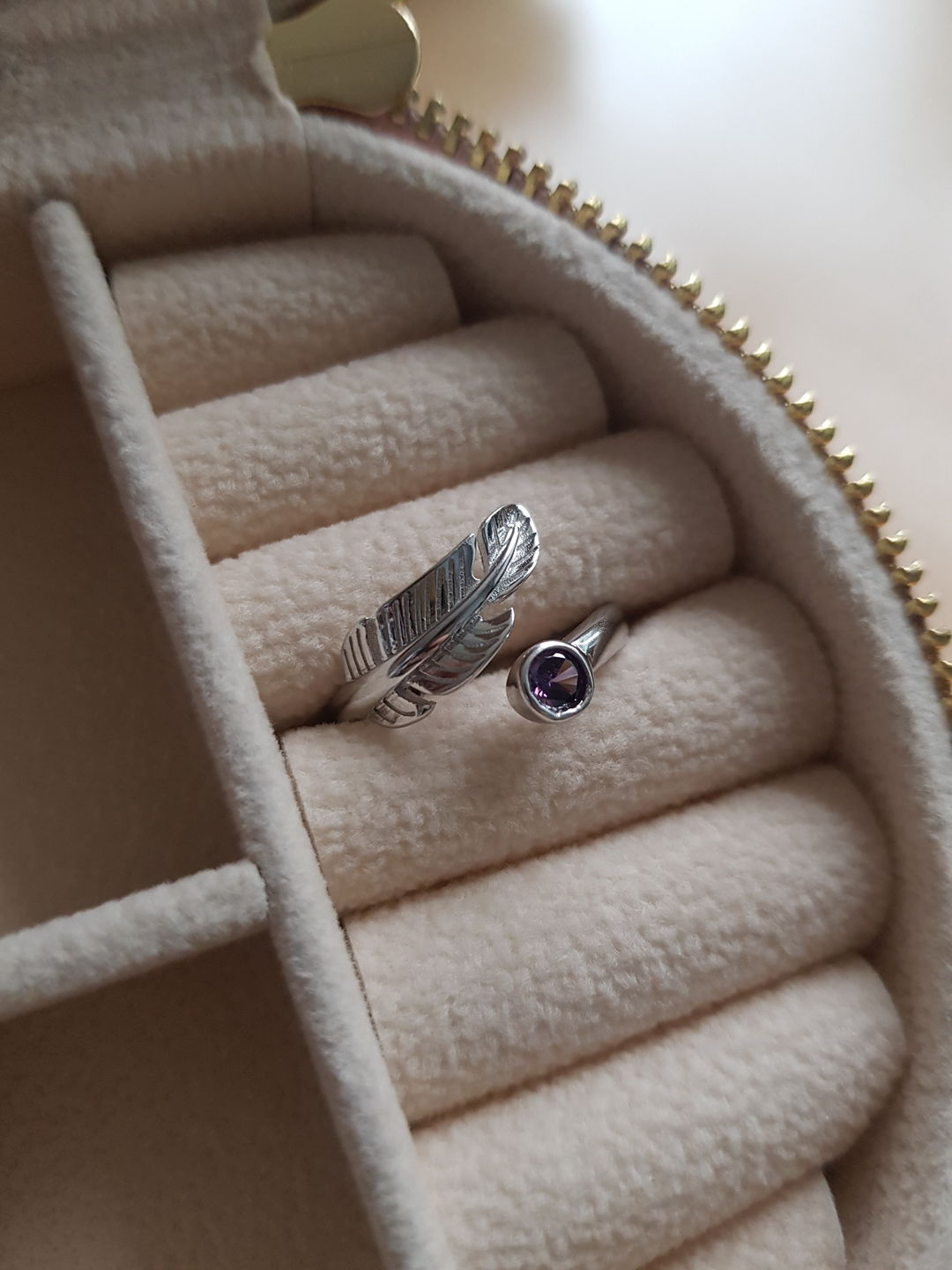 Customer photo review of Birth Stone Adjustable Feather Ring - Sterling Silver