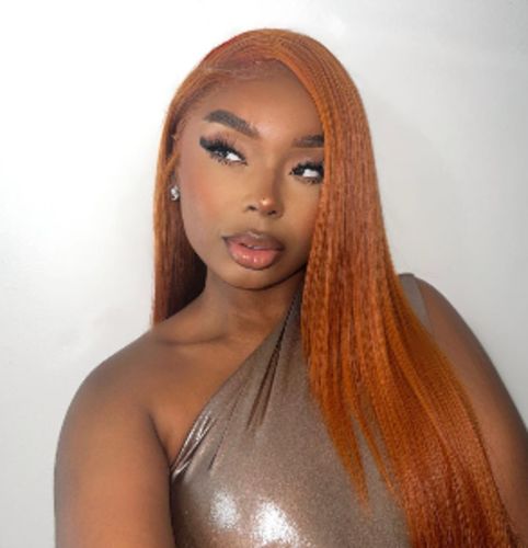 Customer photo review of #350 Ginger Straight Human Hair Wigs 13x4 Lace Frontal Wig 180% Density