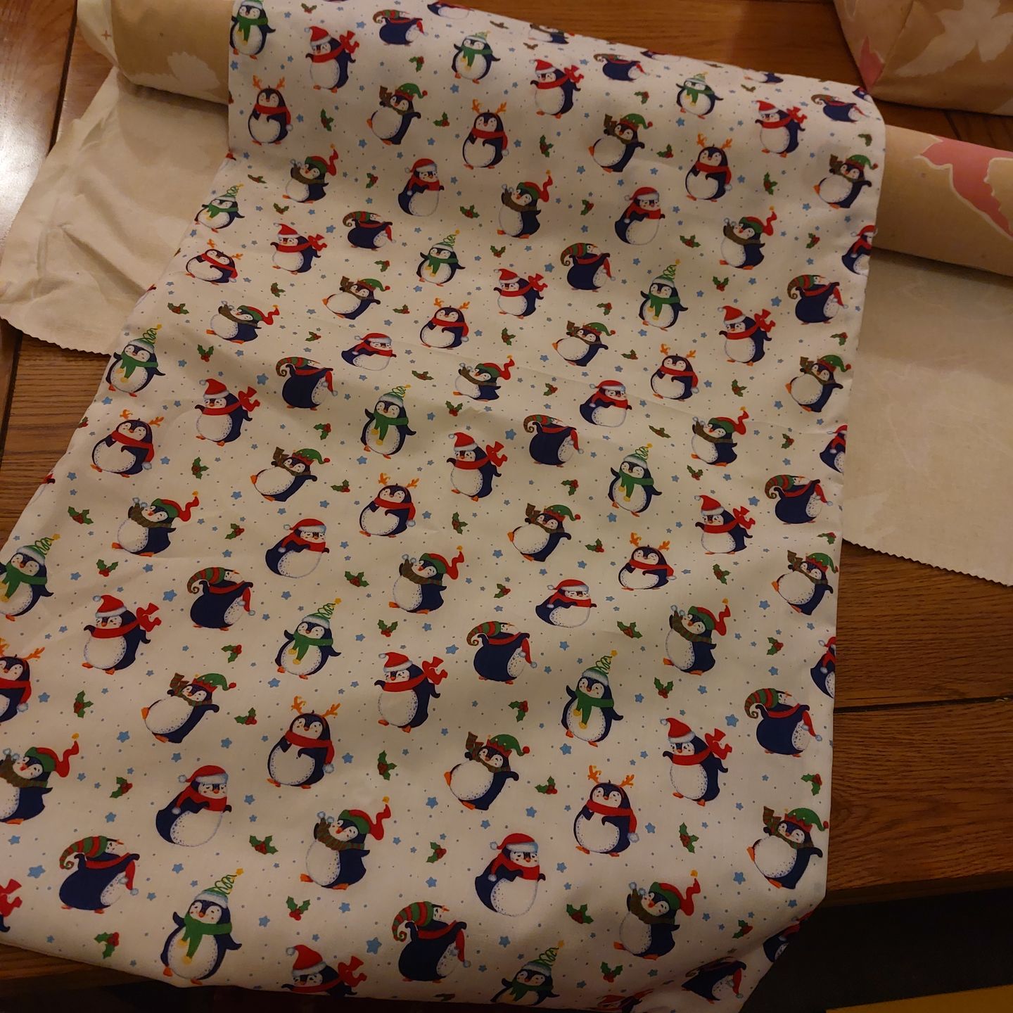 Customer photo review of Christmas Penguins on White Polycotton Fabric