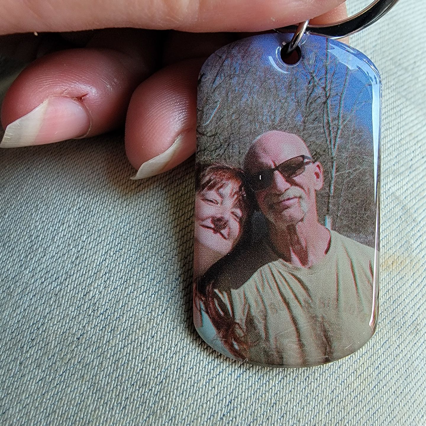 Customer photo review of I Will Carry You With Me Until, Personalized Keychain, Memorial Gifts, Custom Photo
