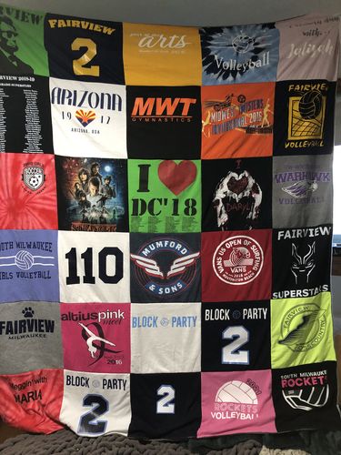 T-shirt quilt featuring fairview volleyball, south milwaukee rocket by Candace from WI
