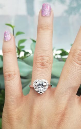 Customer photo review of Halo Heart Heart CZ Ring in Sterling Silver