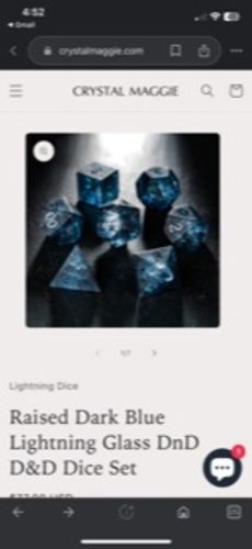 Customer photo review of Raised Dark Blue Lightning Glass DnD D&D Dice Set