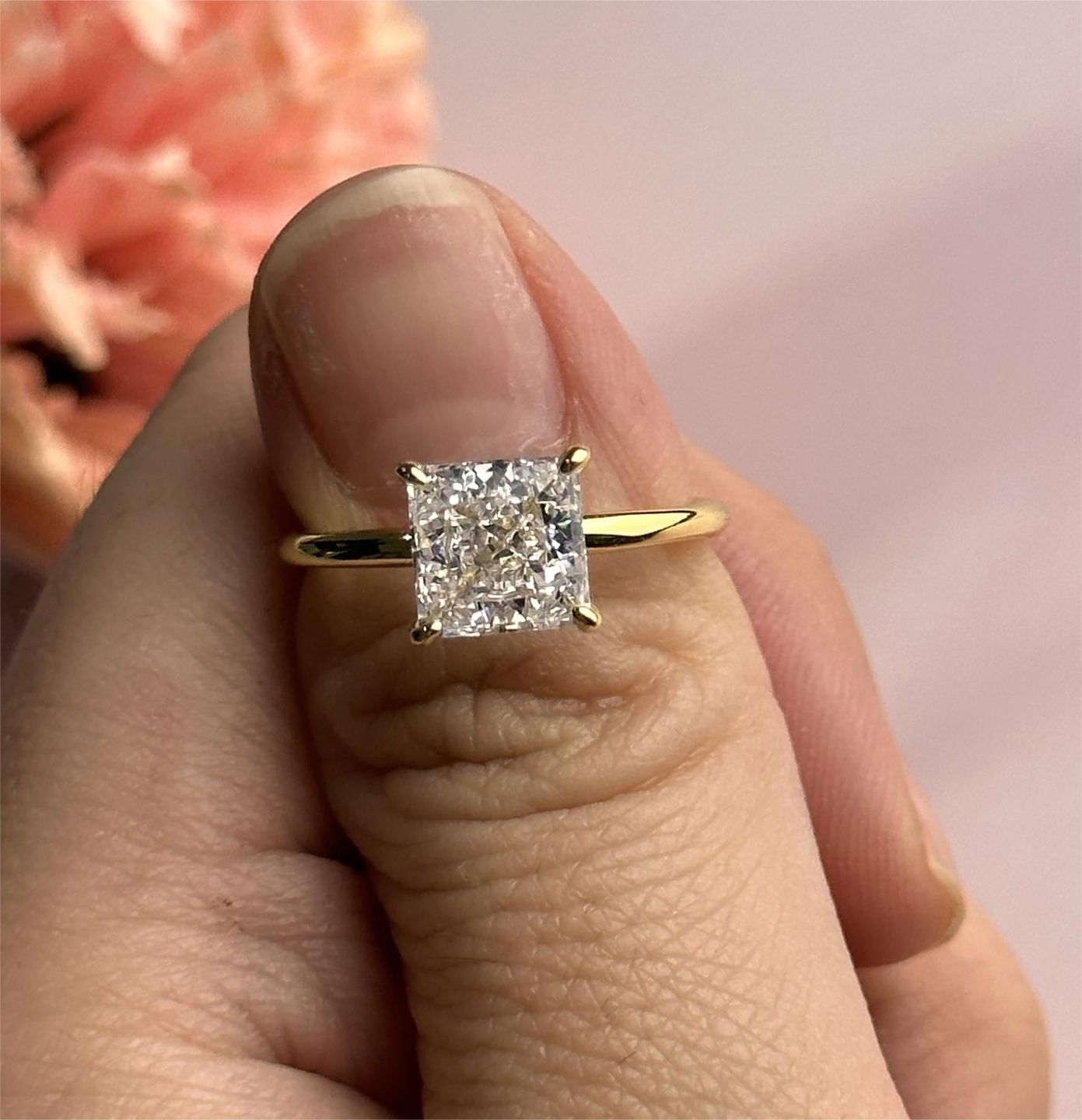 Customer photo review of Louily Square Princess Cut Engagement Ring for Women In Sterling Silver