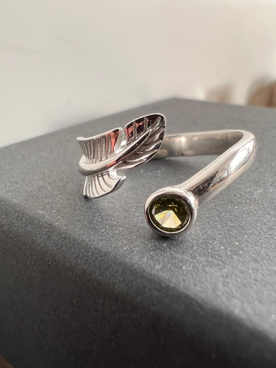 Customer photo review of Birth Stone Adjustable Feather Ring - Sterling Silver