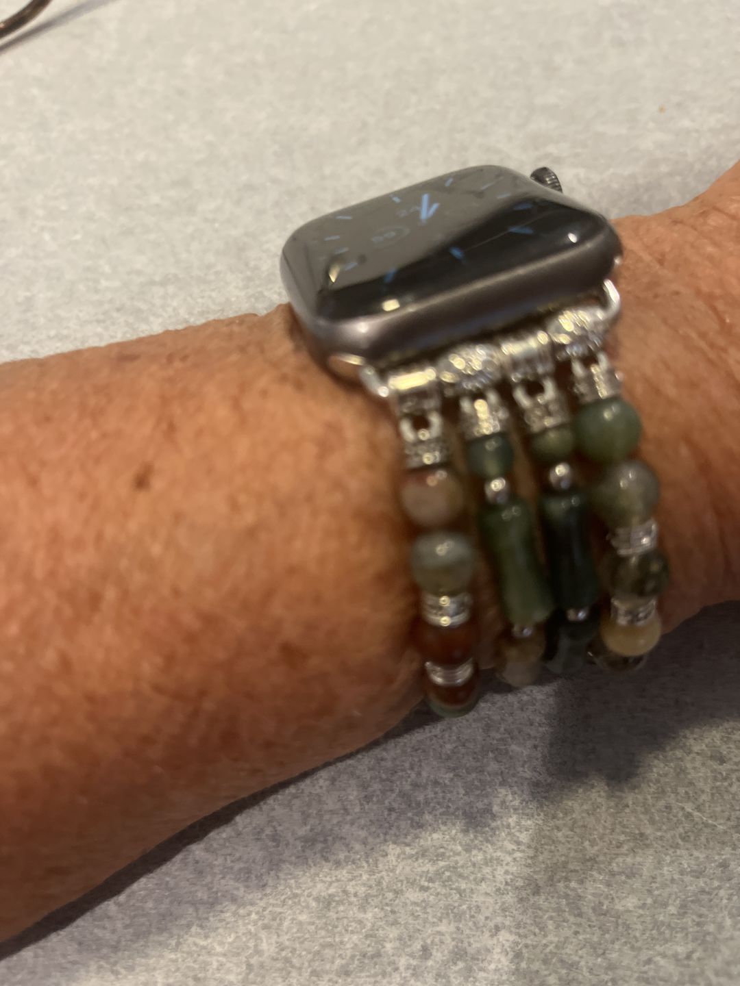 Customer photo review of Vintage Agate Stretch Apple Watch Strap