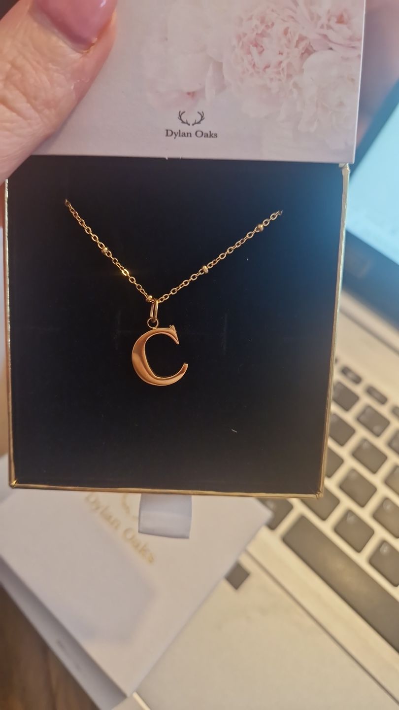 Customer photo review of C Initial Pendant Necklace in Gold
