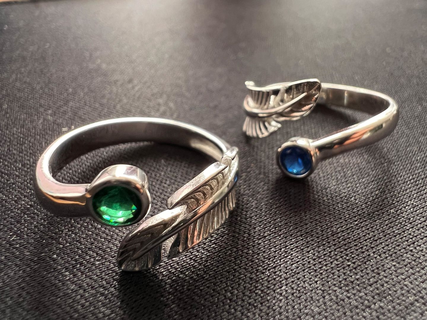 Customer photo review of Birth Stone Adjustable Feather Ring - Sterling Silver