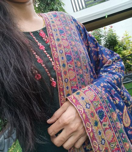 Customer photo review of Pashtush Womens Faux Pashmina Ethnic Weave Shawl, Navy Blue