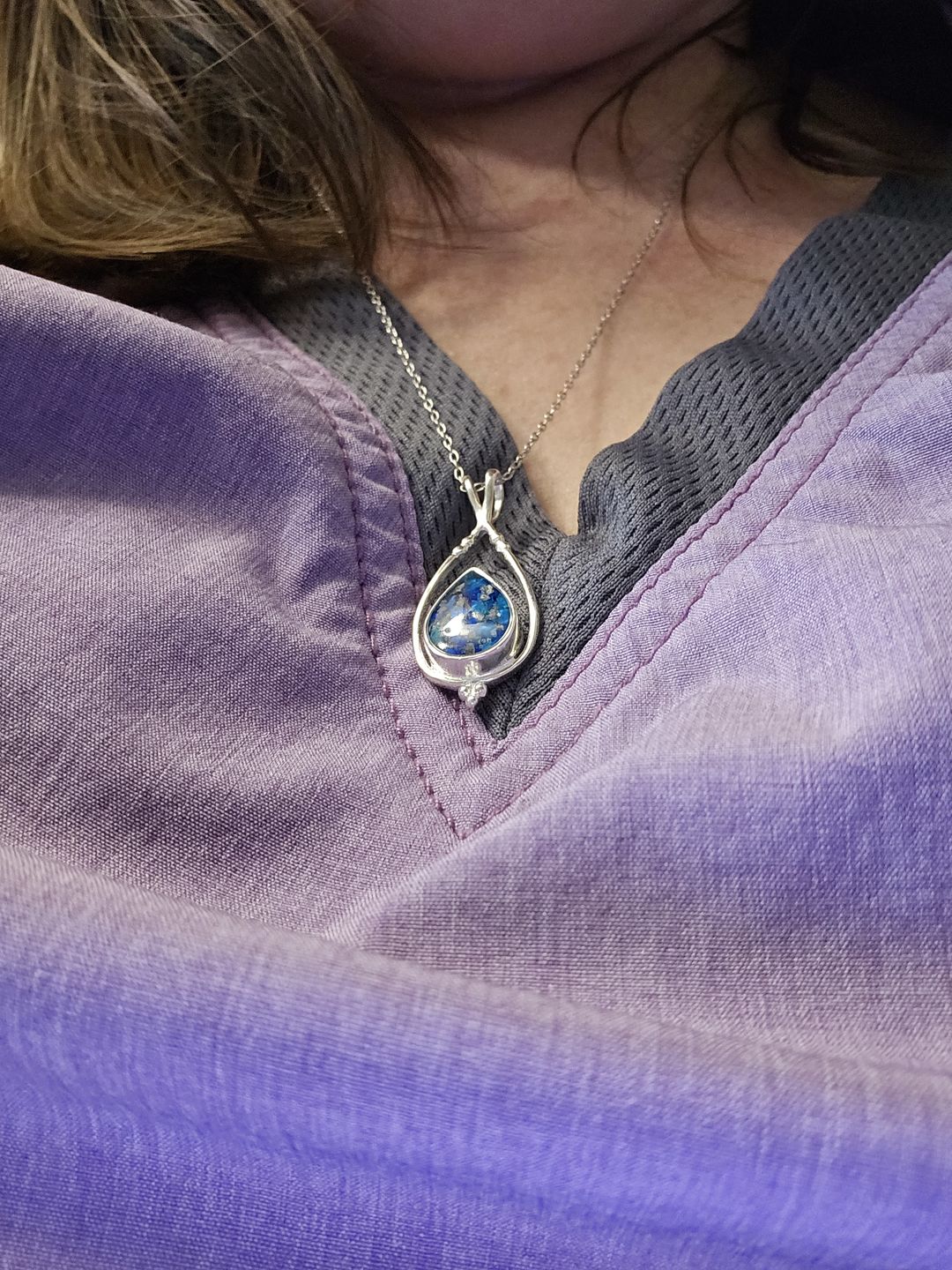 Customer photo review of Double Spade Memorial Pendant with Cremation Ashes