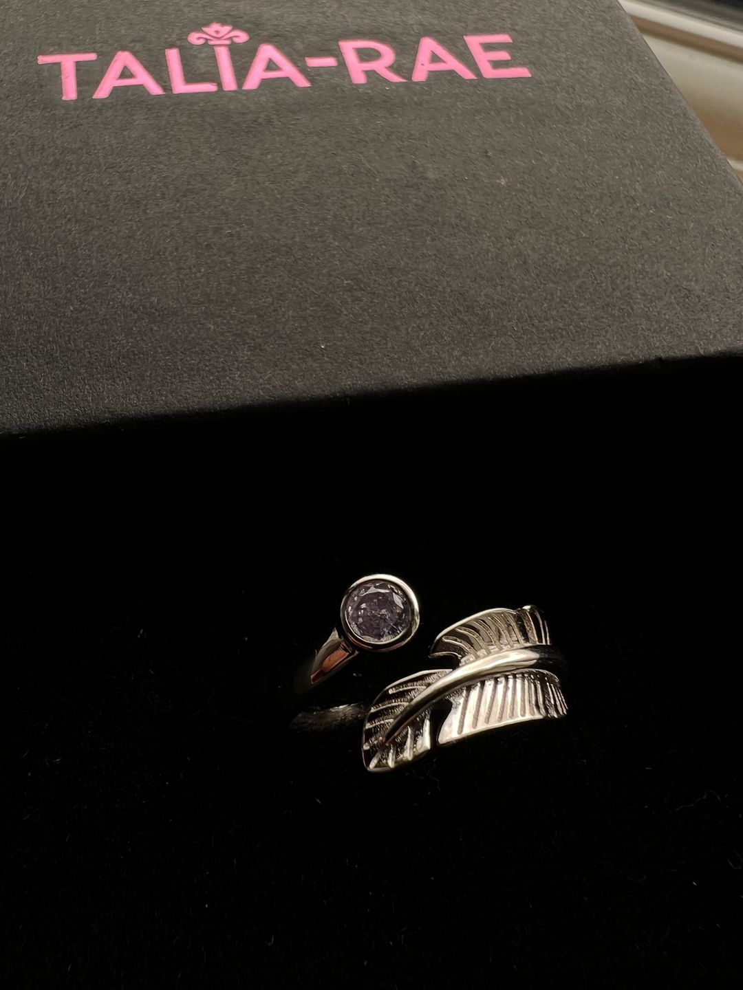 Customer photo review of Birth Stone Adjustable Feather Ring - Sterling Silver