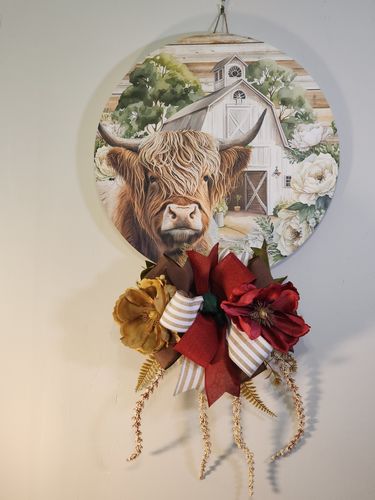 Customer photo review of Fall Sign, Cow Sign, DECOE-4599, Door Hanger, 18" Wood Round