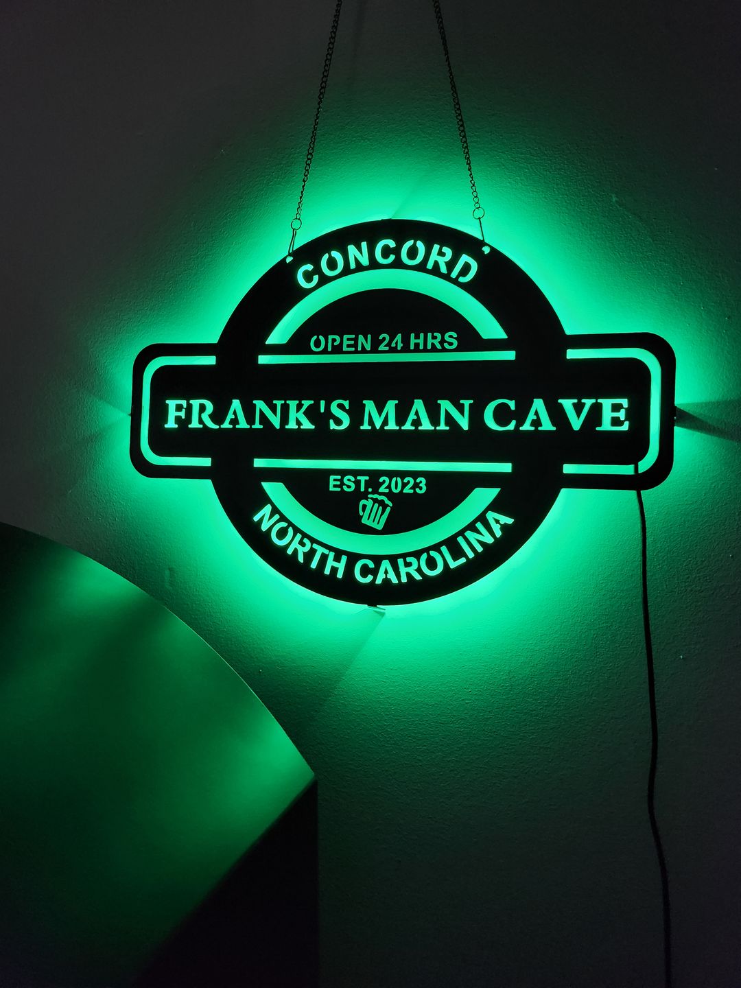 Customer photo review of Personalized LED Color Changing Man Cave Sign