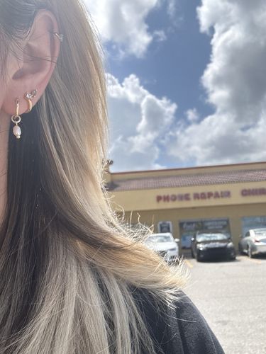Customer photo review of Tiny Pearl Earrings