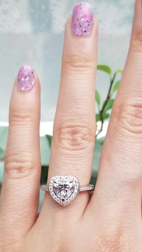 Customer photo review of Halo Heart Heart CZ Ring in Sterling Silver