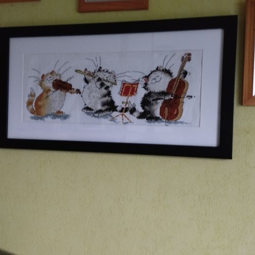 Customer photo review of Kreuzstich - zwei Katzen spielen Instrument | 50x20 cm