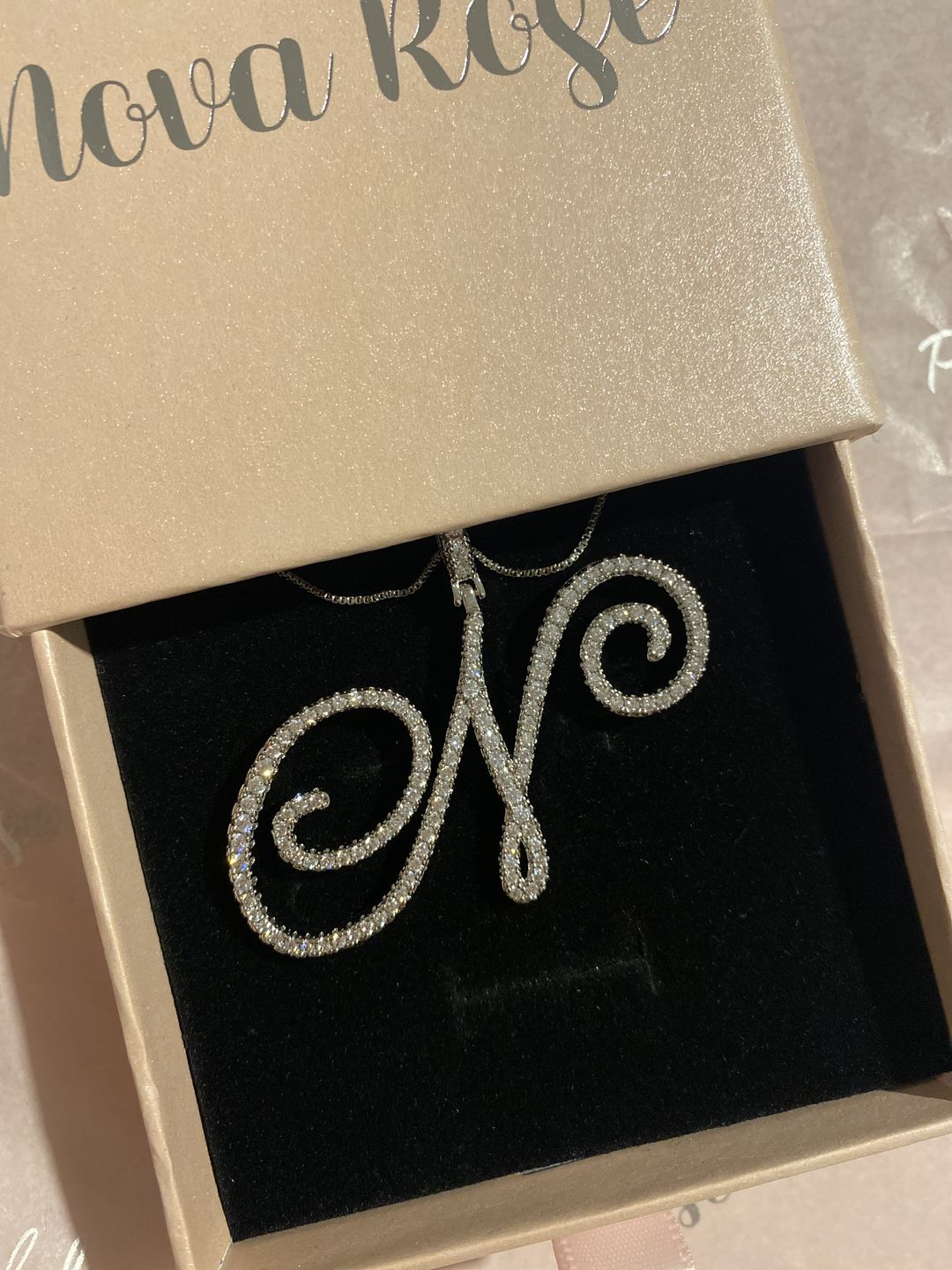 Customer photo review of Custom Script initial necklace