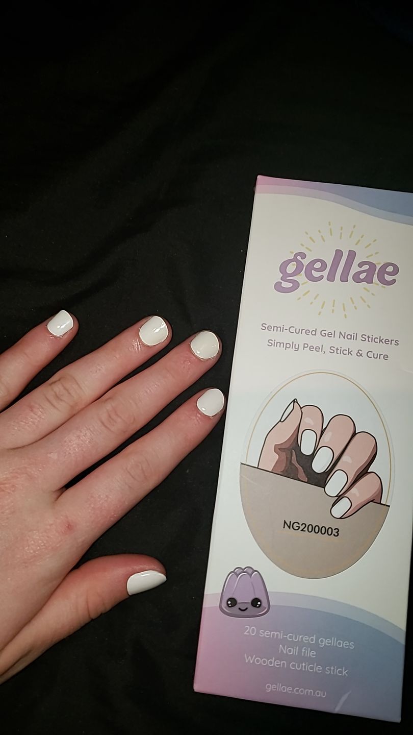 Customer photo review of Icing Sugar White DIY Semicured Gel Nail Sticker Kit