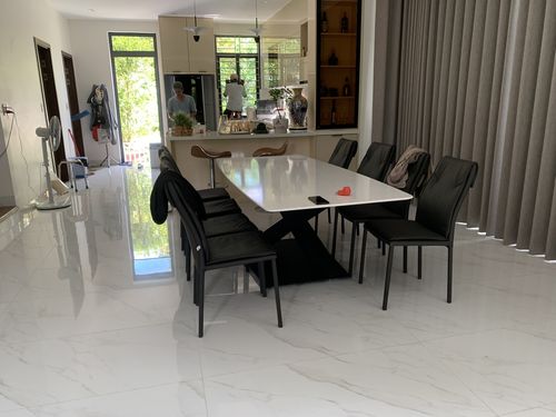 Customer photo review of CLAIRE - Bàn ăn mặt đá chân chữ X