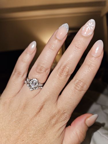 Customer photo review of Halo Wishbone Emerald Cut CZ Ring Set in Sterling Silver