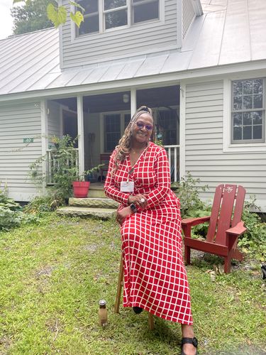 Customer photo review of Red and White Maxi Dress 2.0