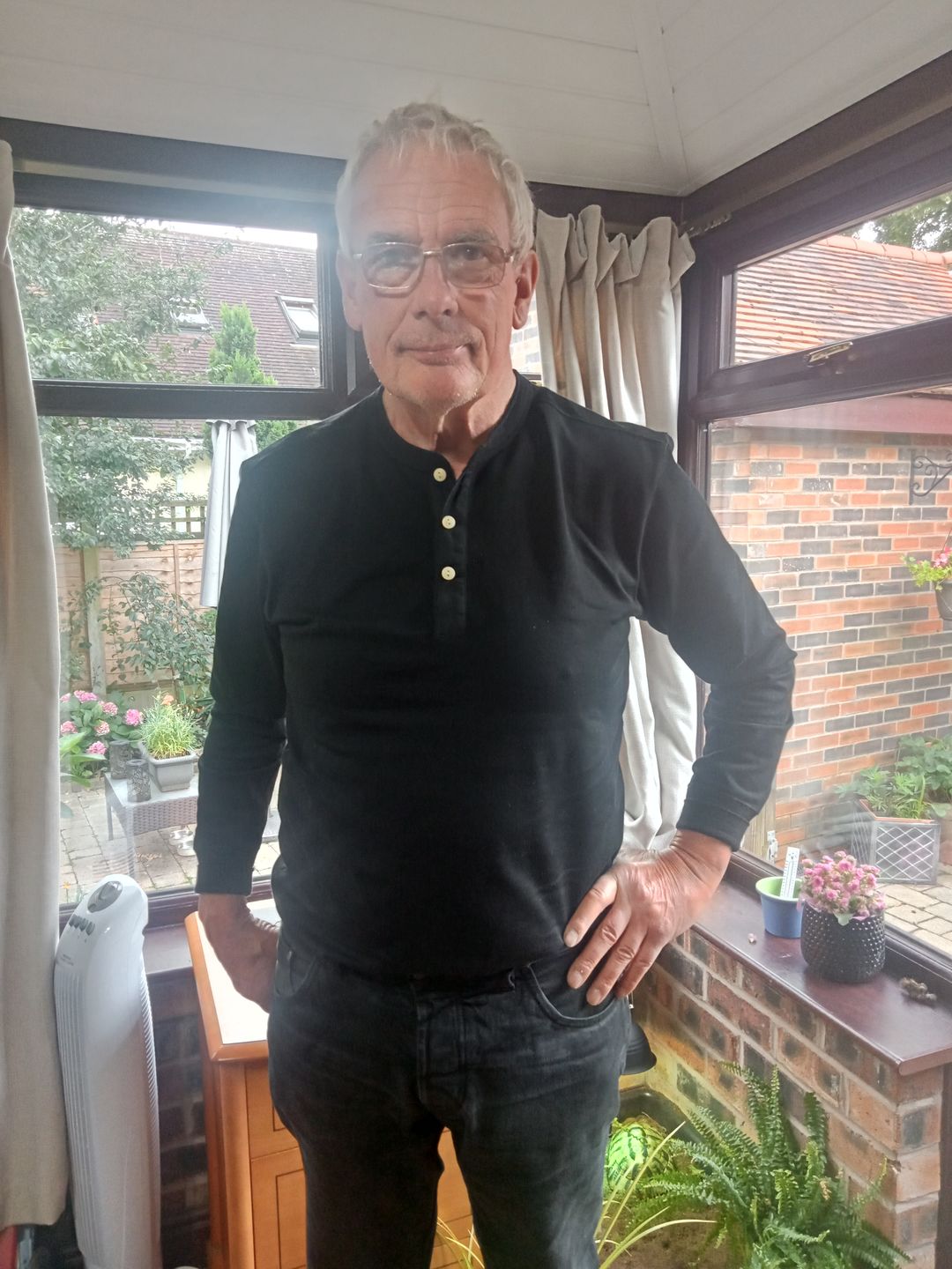 Customer photo review of Vintage Long Sleeve Henley Shirt - Black