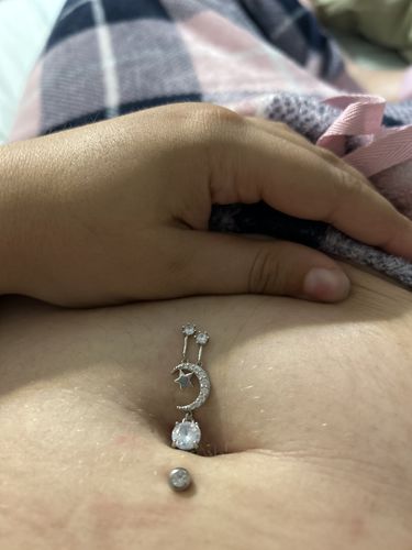 Customer photo review of Crescent Moon & Star Belly Button Ring