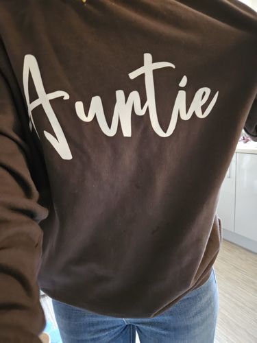 Customer photo review of Auntie & Auntie's Bestie Chelsea Script Storm Grey Sweatshirts (MRK X)