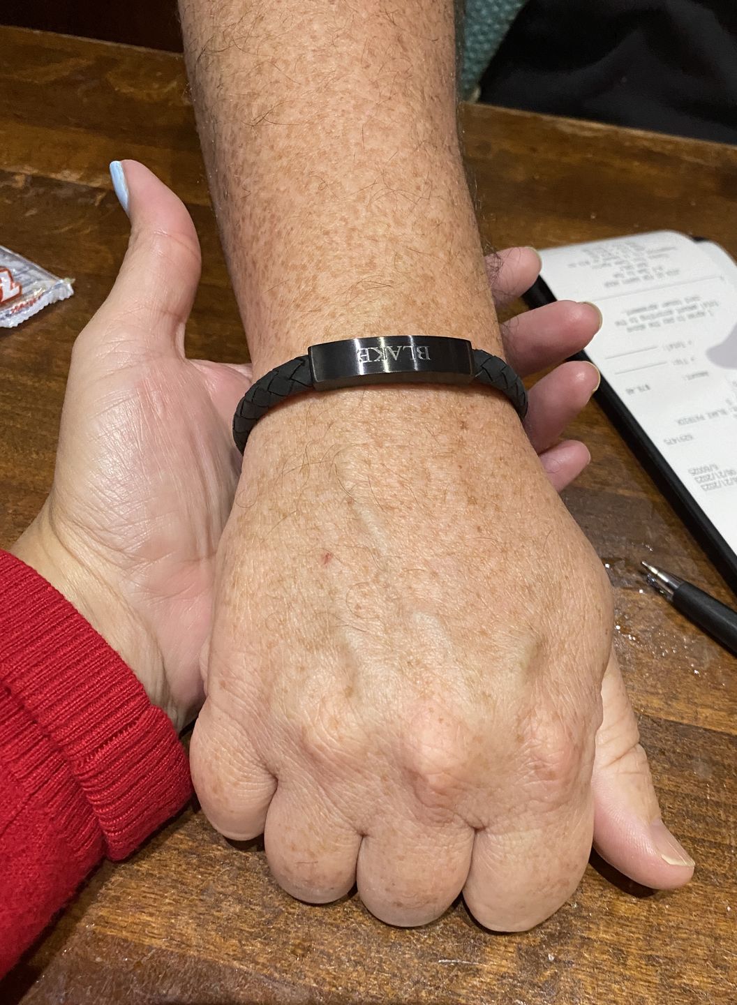 Customer photo review of 8mm Flat Leather ID Bracelet