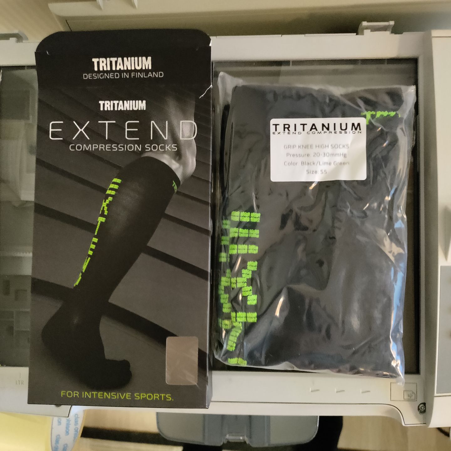 Customer photo review of eXtend High – Kompressiosukat – Musta / Lime