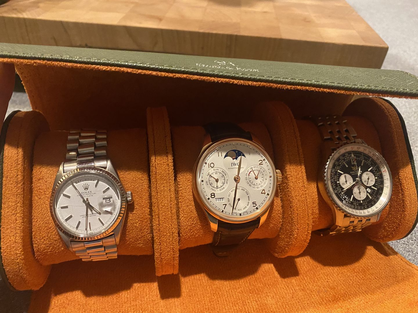 Customer photo review of Olive Green watch roll - 3 watches