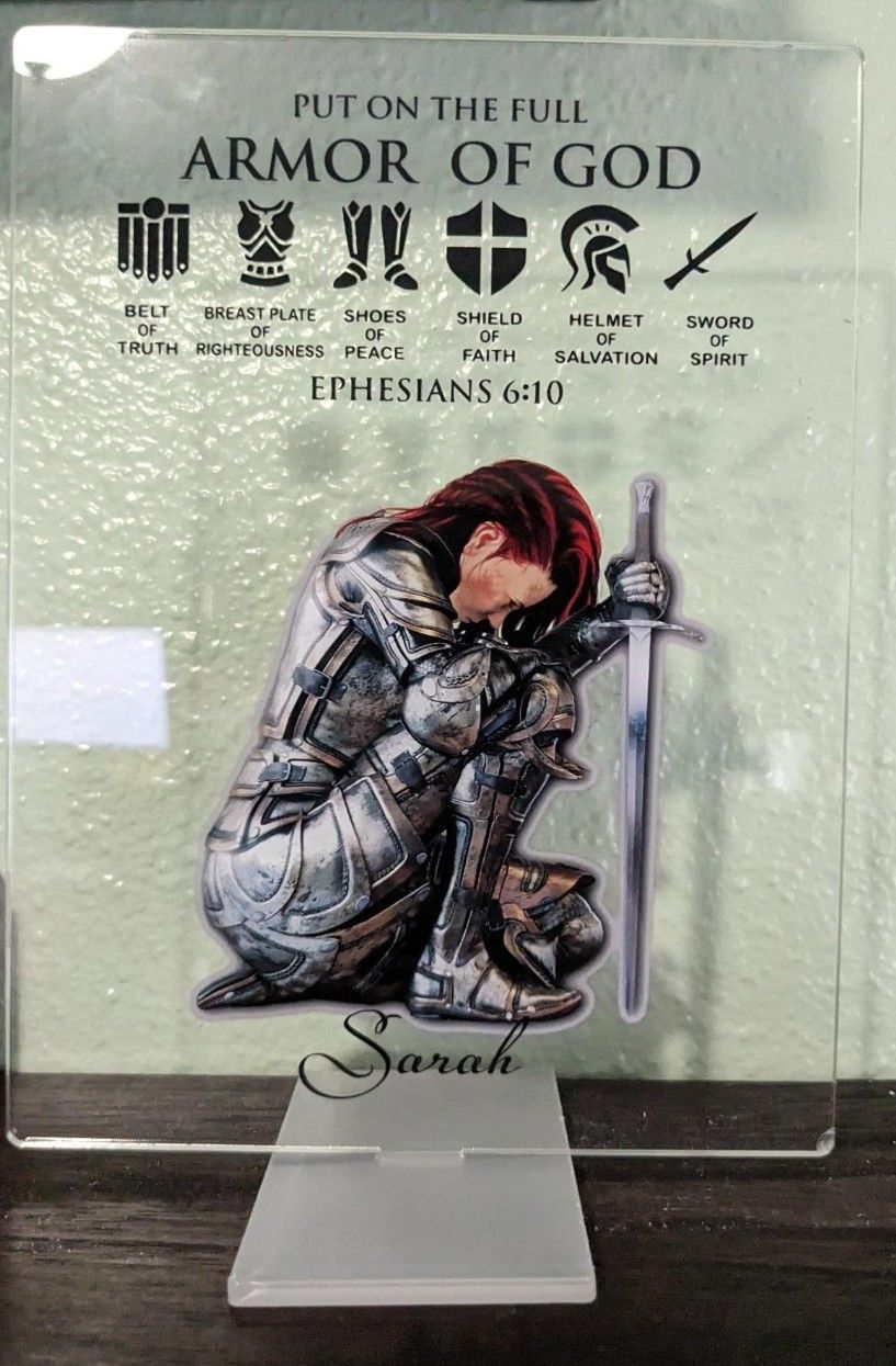Customer photo review of Personalized Woman Warrior Of God of God Put On The Full Armor of God Ephesians 6-10 Acrylic Plaque