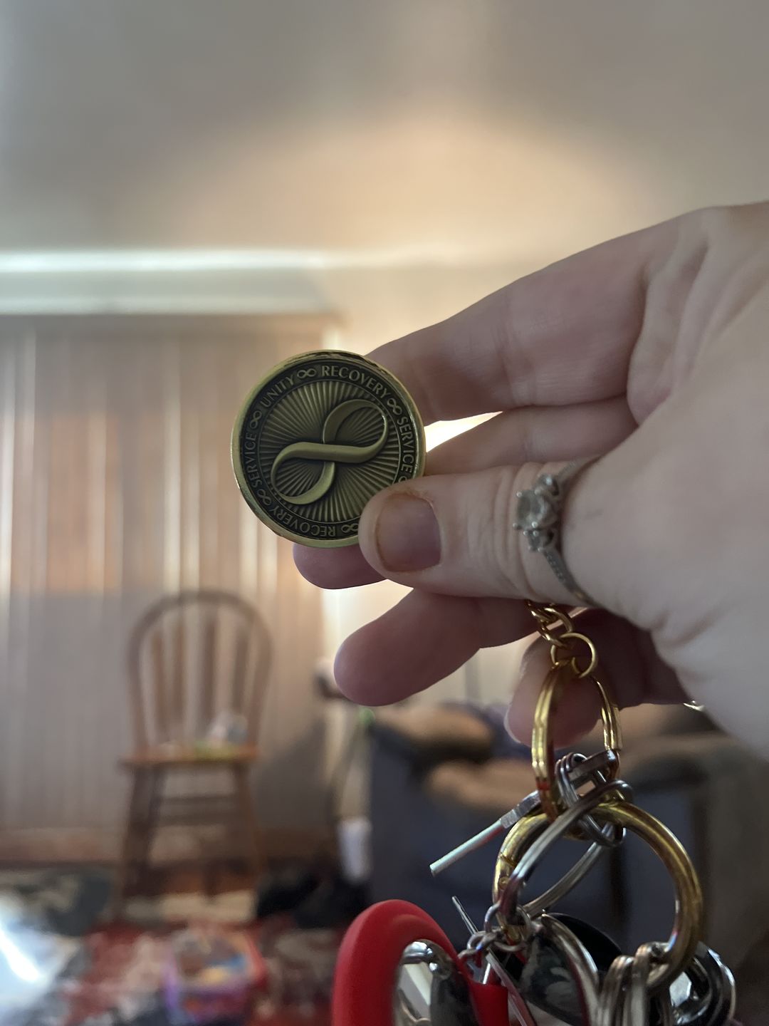Customer photo review of Infinity Symbol AA/NA Bronze Recovery Medallion